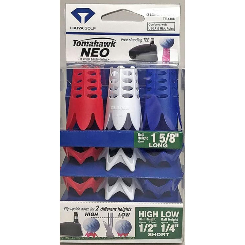 Daiya Tomahawk NEO Golf Tees (Red/White/Blue) - Golf Simulator Tees/Winter Golf Tees
