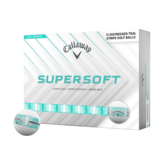 Callaway Supersoft Distressed Teal Stripe 12-ball box with golf balls