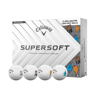 Callaway Supersoft Grillmaster 12-ball box with four BBQ-design golf balls