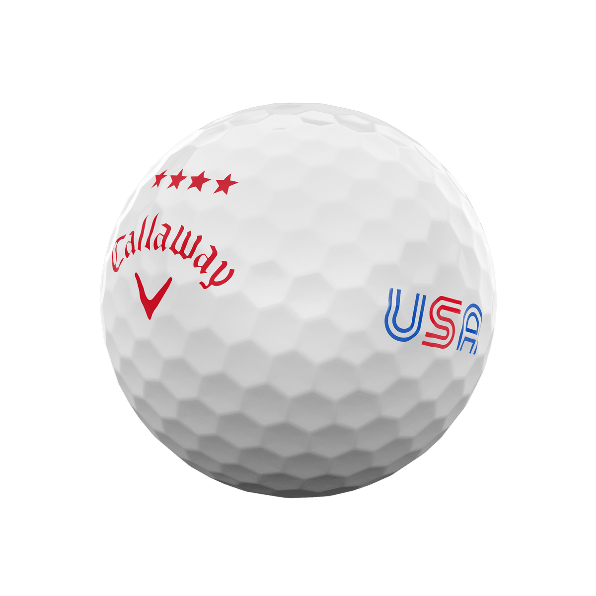 Side view of Callaway Supersoft Stars and Stripes golf ball with four stars and USA stamp