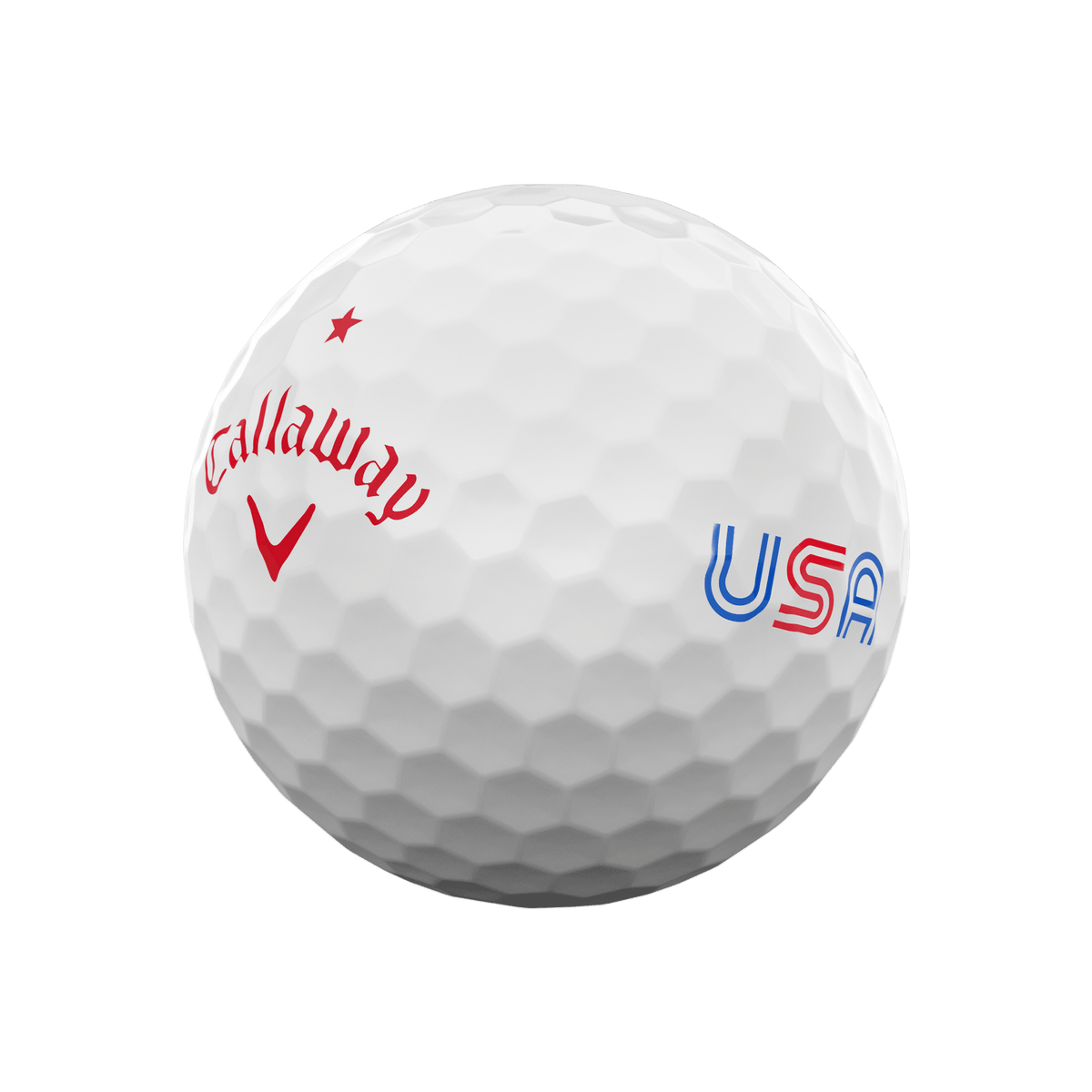 Side view of Callaway Supersoft Stars and Stripes golf ball with one star and USA stamp