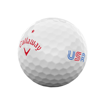 Side view of Callaway Supersoft Stars and Stripes golf ball with one star and USA stamp