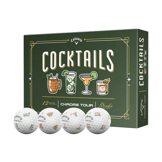 Callaway Chrome Tour Cocktails 12-ball box with four cocktail-design golf balls