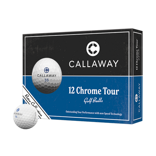 Callaway Chrome Tour Retro Collection 12-ball box with Rule 35 golf balls