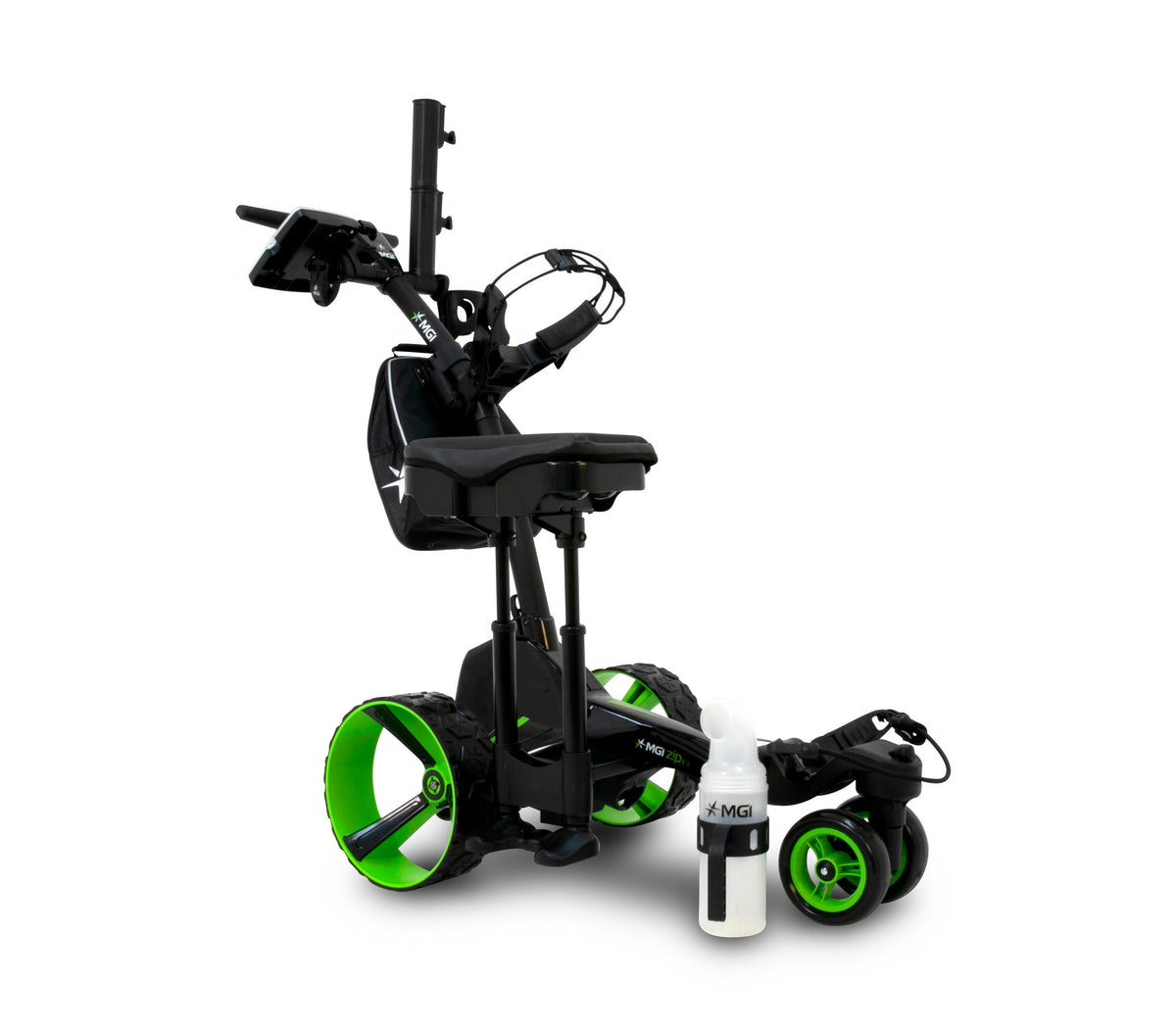 MGI Zip X5 Electric Golf Push Cart with accessories
