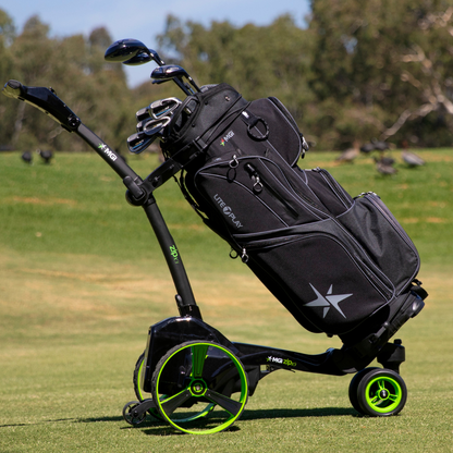 MGI Zip X5 Electric Golf Push Cart on the golf course