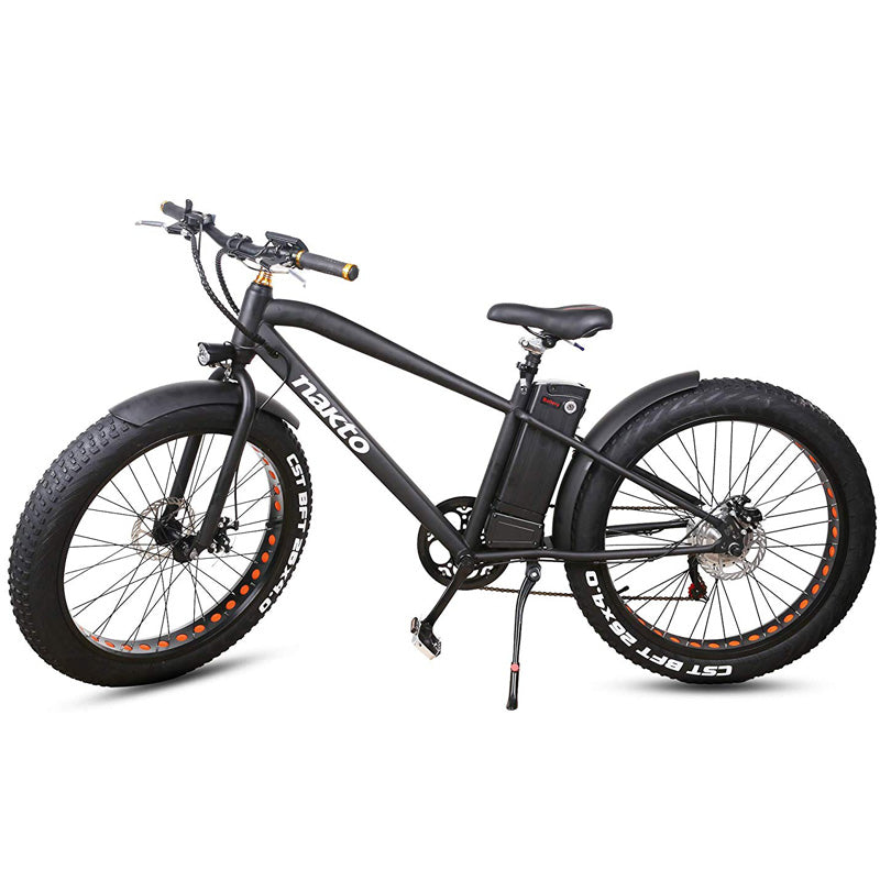 Nakto Fat Tire Electric Cruiser Bicycle - Black