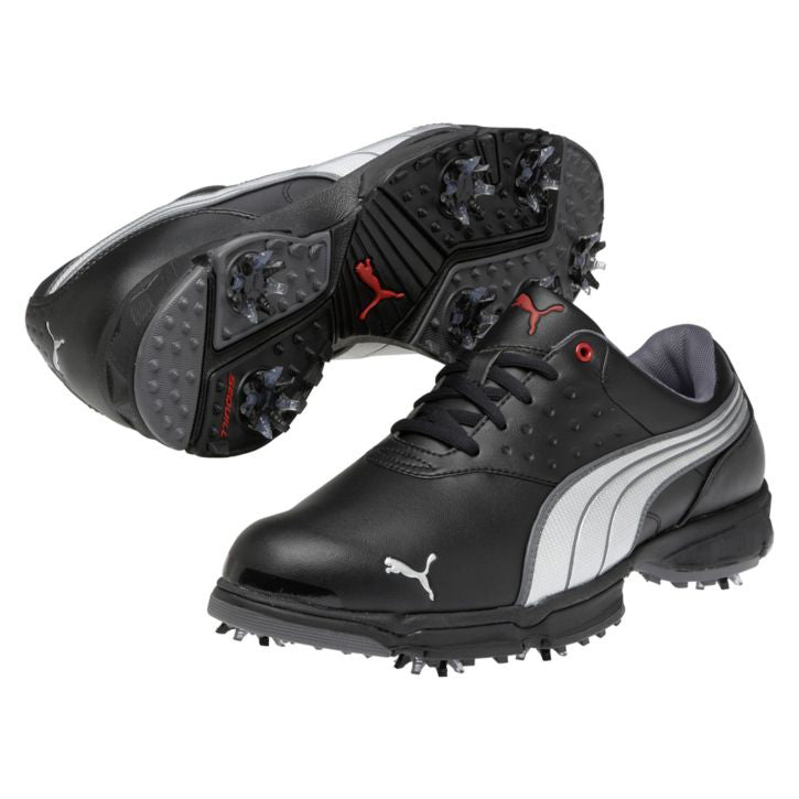Puma Amp Sport Golf Shoes - Mens Wide Black/Silver Red