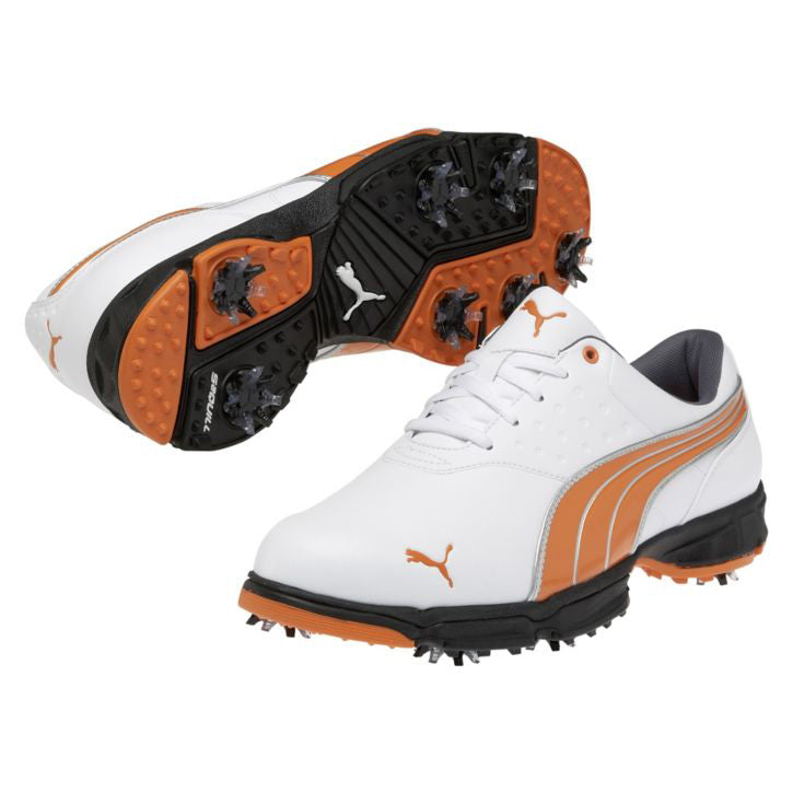 Puma Amp Sport Golf Shoes - Mens Wide White/Orange
