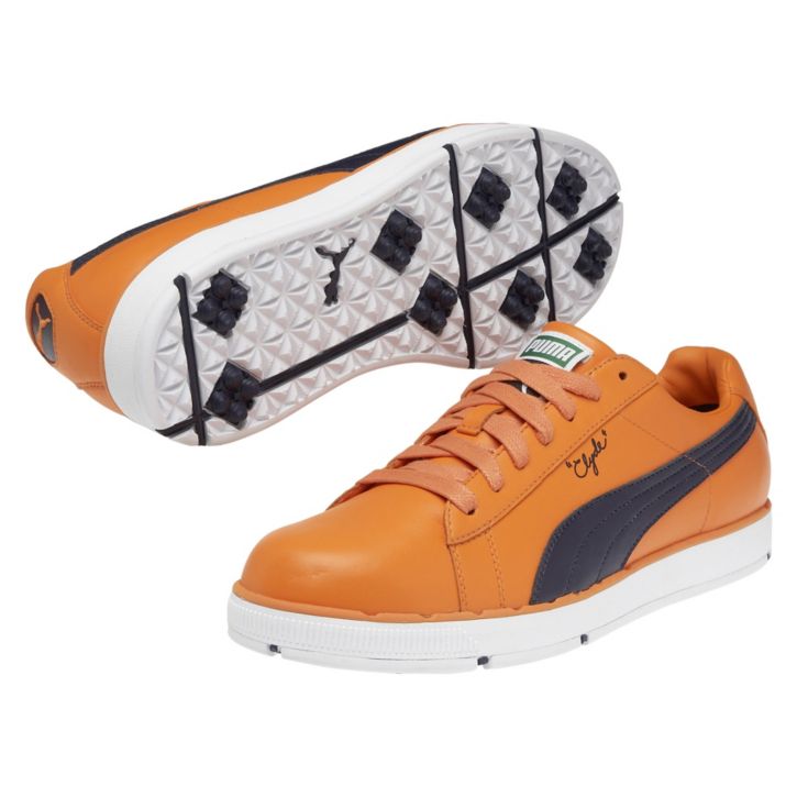 Puma PG Clyde Golf Shoes - Vibrant Orange/Evening Blue