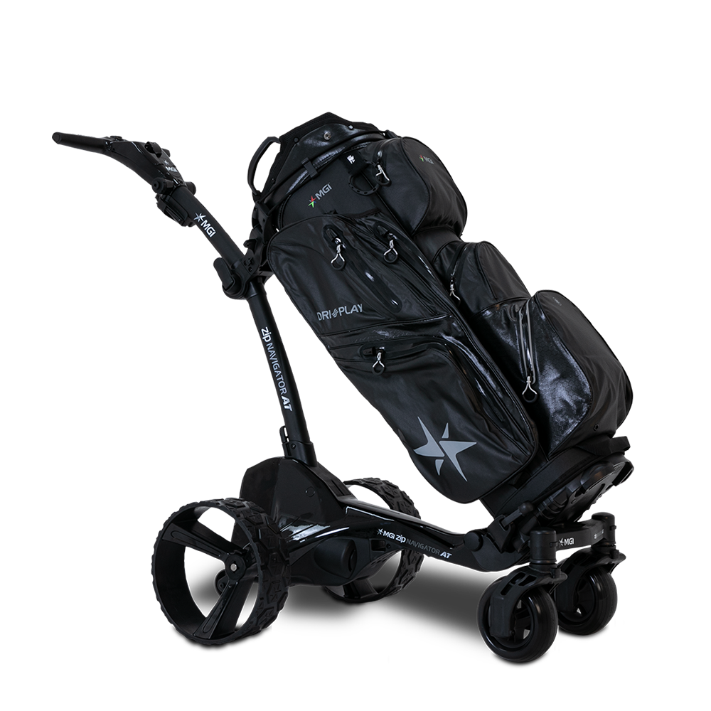 MGI Zip Navigator AT All-Terrain Remote Electric Golf Cart with golf bag