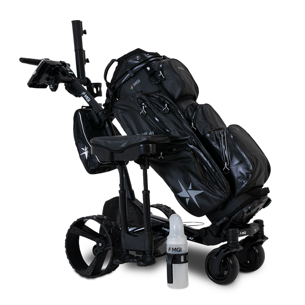 MGI Zip Navigator AT All-Terrain Remote Electric Golf Cart with golf bag