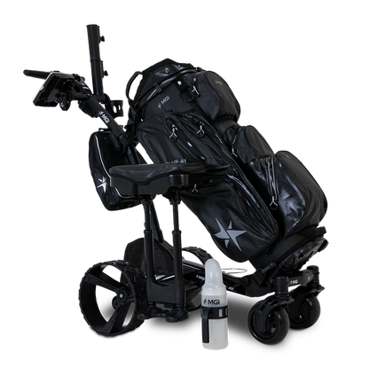MGI Zip Navigator AT All-Terrain Remote Electric Golf Cart with golf bag