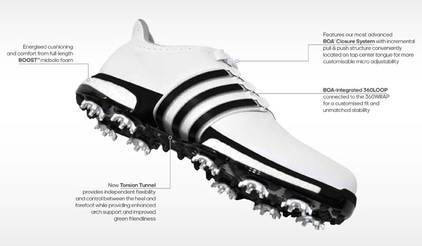 2016 Adidas Tour Boost Shoes - White/Black/Red at InTheHoleGolf.com