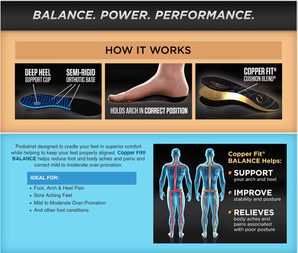 copper fit balance performance orthotic insoles